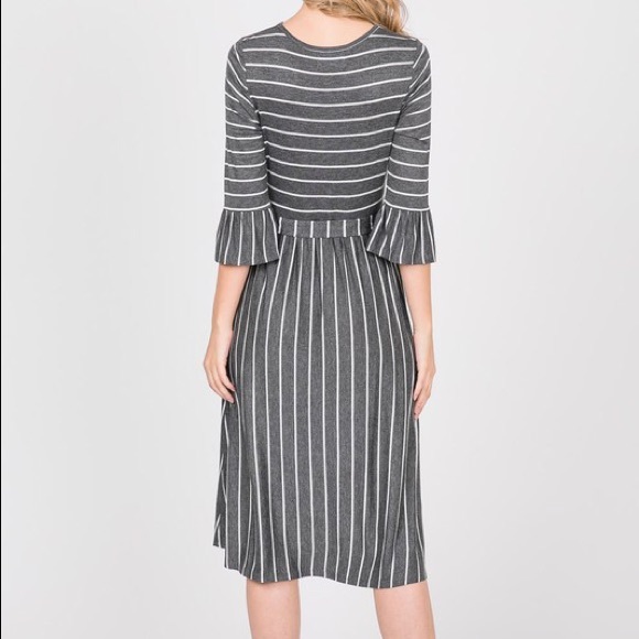 Charcoal Striped Midi Dress - Picture 2 of 4